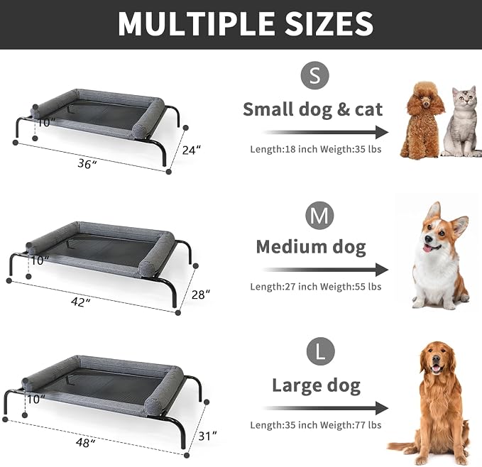 PETIME Cooling Elevated Pet Cushion Bed Raised Dog Cots for Small Dogs, Portable Indoor & Outdoor Pet Hammock, Frame with Breathable Mesh and Removable Bolsters (42 Inch)