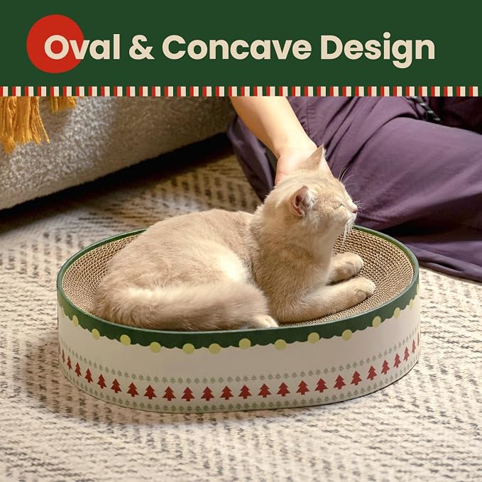 Conlun Oval Cat Scratcher Bed | Scratching Bowl Lounge for Kittens | Medium | Corrugated Cardboard Pad | Concave Shape | No Mess Enclosed Base | Serves as Couch Furniture Protector