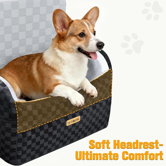 PETICON Waterproof Dog Car Seat for Small Medium Dogs, 5in Memory Foam | Pet Booster Seat for Dogs up to 35 lbs with Pockets, Detachable Washable Pet Carseat with Y-Shape Safety Belt