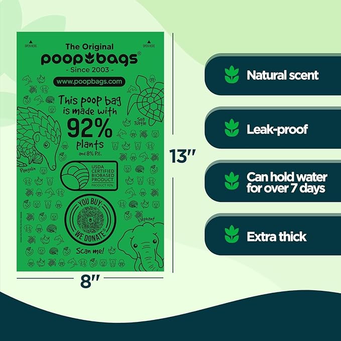 The Original Poop Bags® 92% Plant-Based Dog Waste Bags, USDA Certified Biobased, Extra-Large & Leak-Proof, Single Bulk Roll (400 Count (Pack of 2))