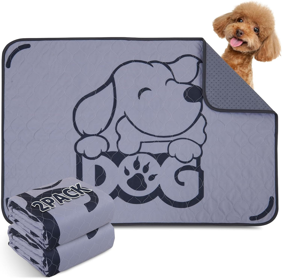 Washable Pee Pads for Dogs: 2 Pack Puppy Pads Washable Dog Pads, Absorbent Reusable Dog Mats with Non-Slip Bottom for Floor Protection, Couch Cover, Crate, Potty Training, Puppy PlayPen Pad 24x35