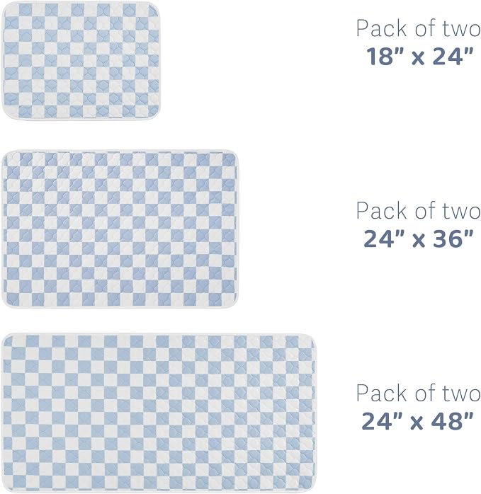 2 Pack Blue Checkered Washable Pee Pads for Dogs, Checkered Reusable Dog Pee Pads, for Puppy Playpen, Crate, Whelping Box, Potty Training, Cute Aesthetic Absorbency, Leak-Proof Non-Slip
