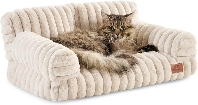 Hollypet Small Dog Large Cat Bed Puppy Couch Beds for Pets up to 25 lbs | Fluffy Dog Cat Couch Plush Soft Warming Pets Beds with Machine Washable Cover and Non-Slip Bottom