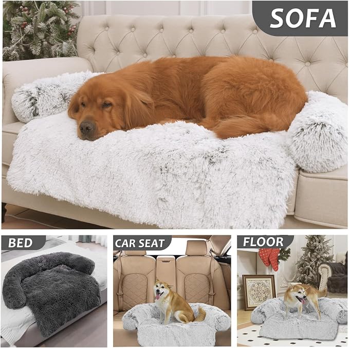 Luxurious Calming Dogs/Cats Bed Mats, Dog Pad Washable Removable Couch Cover, Plush Long Fur Mat for Pets, Waterproof Lining, Perfect for Small, Medium and Large Dogs and Cats (Beige, 45"x37")