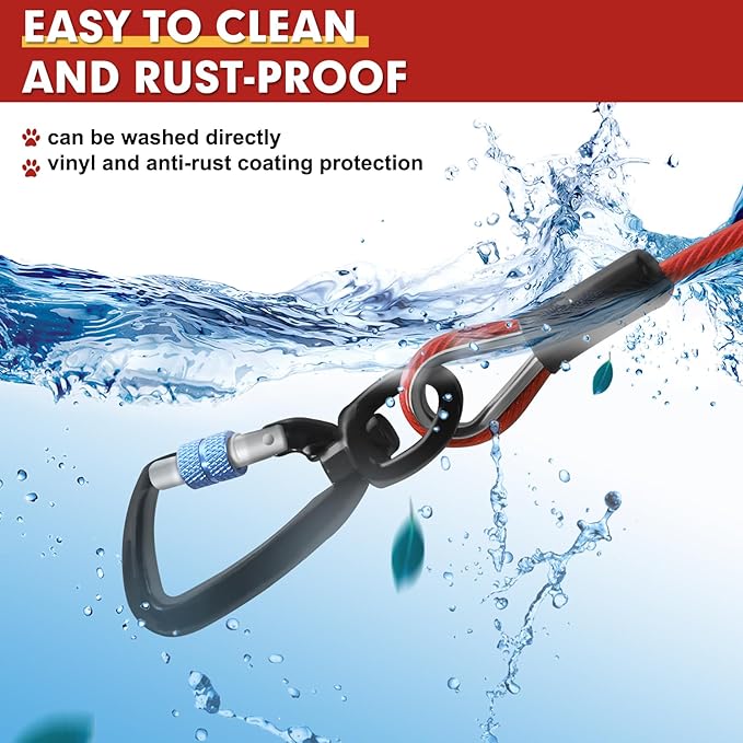 Snagle Paw Dog Tie Out Cable 15FT,Heavy Duty Dog Leads for Yard with Shock Absorbing Spring & Swivel Hook,Leash Cable for Outdoor Camping,Dog Line for Small Large Dogs,withstand 1000LBS Break Strength