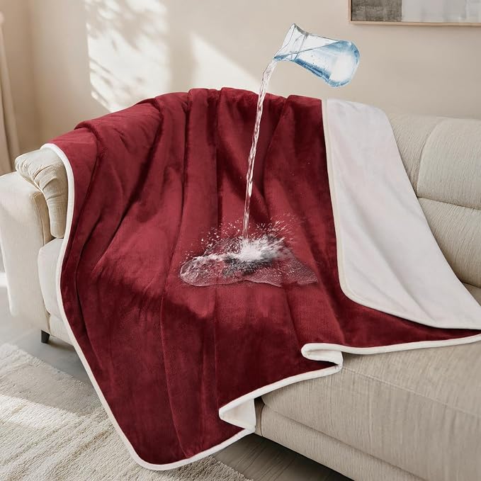LOOBANI Waterproof Dog Blanket for Couch, Soft Couch Cover 50" x 60", Red | Pet Blanket for Medium Large Dogs, Double Side Liquid-Proof, Reversible Flannel Bed Throw for Sofa, Travel, Hair Resistant