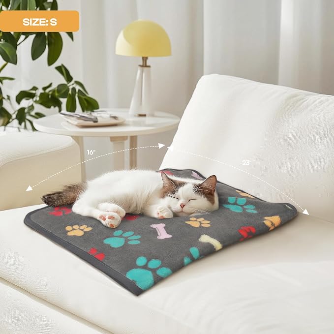 Luciphia 1 Pack 3 Blankets Fluffy Premium Fleece Pet Blanket Flannel Paw Printed Throw for Dog Cat(Medium 30x20'', Grey/Brown/Blue)