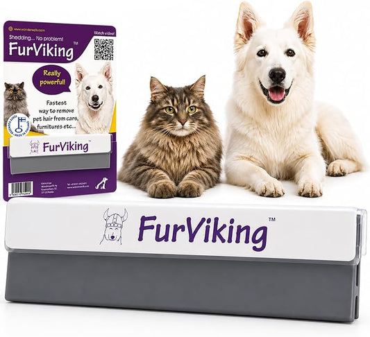 FurViking Pet Hair Remover 3.7” – Dog & Cat Hair Remover for Car, Couch, Carpet, Bed & Furniture – Reusable Dual-Blade Fur Scraper for Fabrics, Upholstery & Auto Interior
