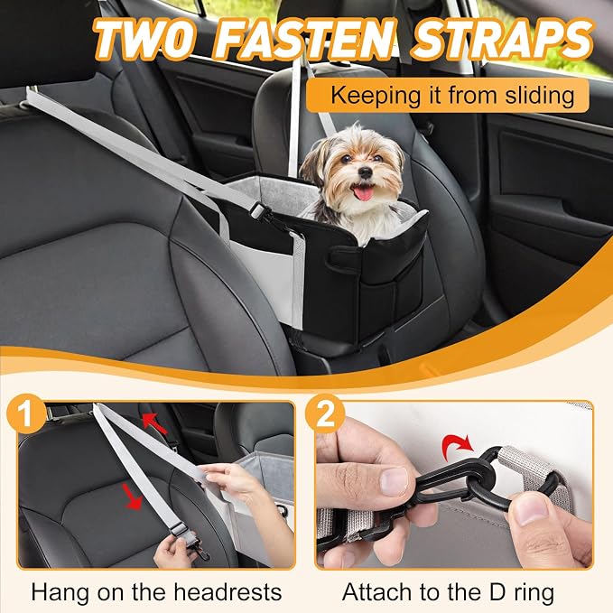 Portable Dog Car Seat for Small Dogs, Puppy Car Seat, Black&White | Booster Seat With Safety Leash & Adjustable Straps Keeps Small Dogs Secure. Removable Washable Cushion. Fits Most Cars.