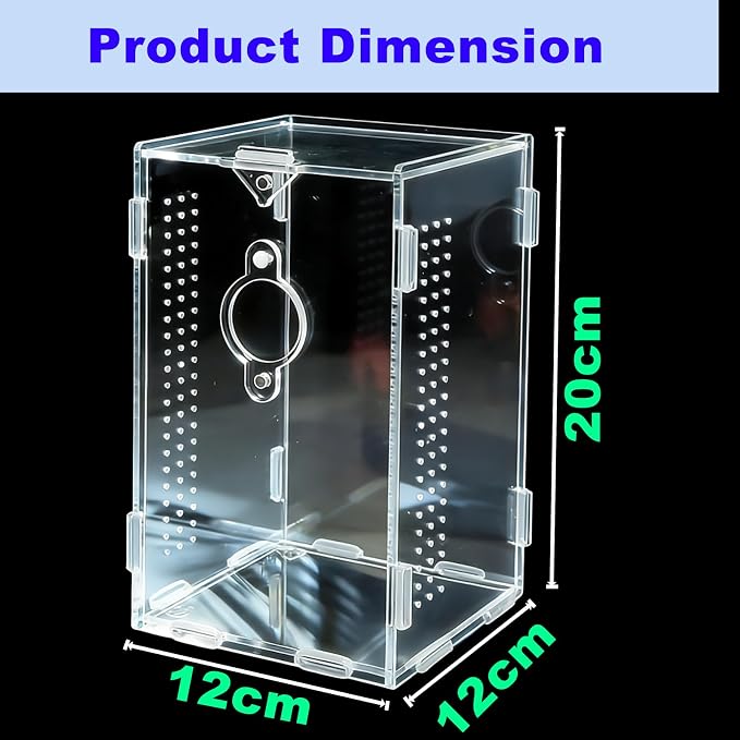Acrylic Jumping Spider Enclosure,Reptile Enclosure,Bug Habitat, for Small Tree Dwelling Reptiles,Arboreal Tarantula Enclosure, Spider Terrarium Kit,Plastic Terrarium(4.7" X 4.7" X 8")