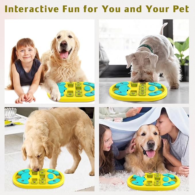 Dog Puzzle Toy, Interactive Treat Puzzle for IQ Training & Mental Stimulation, Non-Slip Slow Feeder Enrichment Boredom Buster for Puppies Small Medium Large Dogs Cats, Yellow Gift