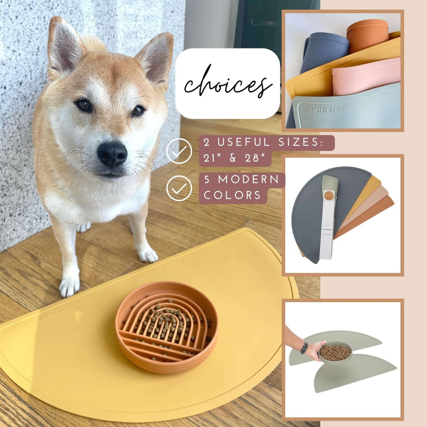 Waterproof Silicone Pet Food Mat - Non-Slip, Spill-Proof Feeding Mats for Floors, Raised Edge Design, Easy-to-Clean, Rubber Mat for Dog & Cat Bowls, 28" Across x 14" Deep, Large-Blush