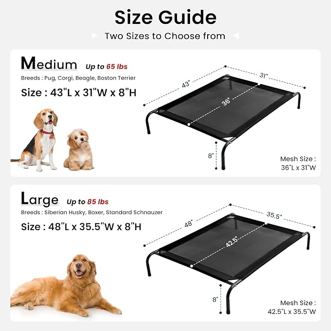 Love's cabin Elevated Cooling Dog Bed for Large Dogs, Portable Indoor & Outdoor Raised Pet Dog Cat Cot, Durable Summer Frame with Breathable Mesh, Black, 48 inches