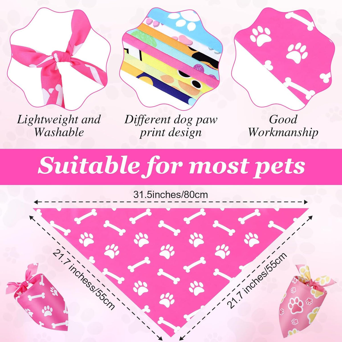 Abbylike 50 Pcs Paw Print Dog Bandanas Bulk Cute Footprint Bandanas for Dogs Triangle Kerchief Bib Scarf for Pets Halloween Party Costume Photo Props Daily Accessories Pet Shops (31.5 x 21.7 x 21.7)