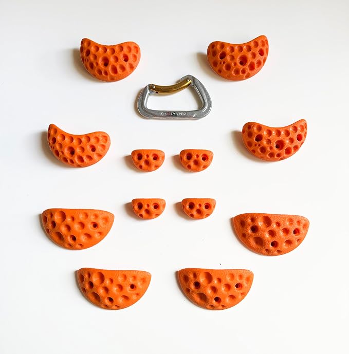 Moon Rock Climbing Holds Easy to Grab Holds for Home Climbing Walls and Swing Sets. Positive in Cut Jugs Great for Kids. Dual Texture, Eco Friendly, Non-Toxic. 2X Stronger Recycled Material. (Orange)