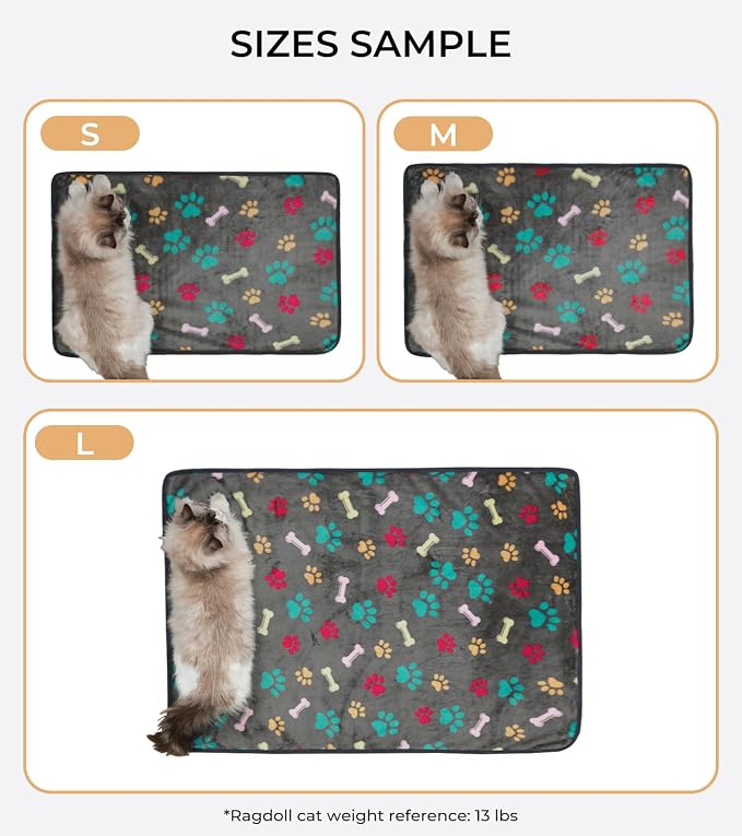 Luciphia 1 Pack 3 Blankets Fluffy Premium Fleece Pet Blanket Flannel Paw Bone Printed Throw for Dog Cat(Medium 30"x20", Grey)