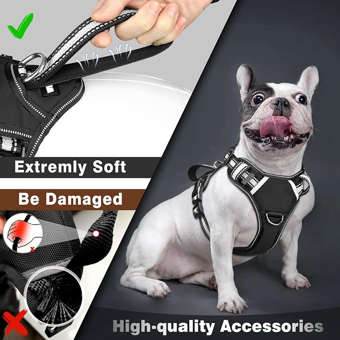 Service Dog Vest No Pull Dog Harness with 7 Dog Patches, Reflective Pet Harness with Durable Soft Padded Handle for Training Small, Medium, Large, and Extra-Large Dogs (Small, Black)