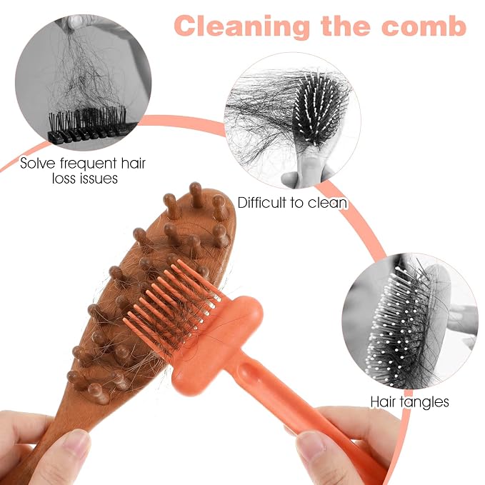 3PCS Hair Brush Cleaning Tool, 2-In-1 Comb Cleaner with Pick and Bristles, Effective Hairbrush Cleaner Small and Portable Suitable for Home Salon Travel Use, Comb Brush for Women (Gray, Green, Orange)