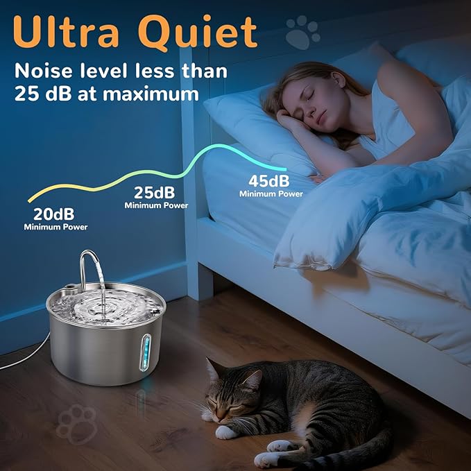 Cat Water Fountain Stainless Steel，135oz/4L， with Adjustable Pump & 3 Flow Modes, Ultra-Quiet Automatic Cat Dog Water Dispenser, Large Capacity Water Fountain for Cats,Dogs,Multiple Pets (1)