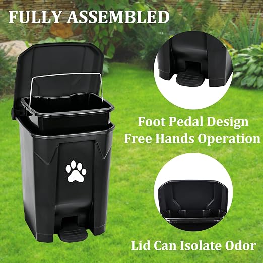 Outdoor Dog Poop Trash Can, Dog Waste Trash Can for Backyard Garden Home with Lid, Removable Inner Bin, Green Waste Bag, Black Fully Assembled