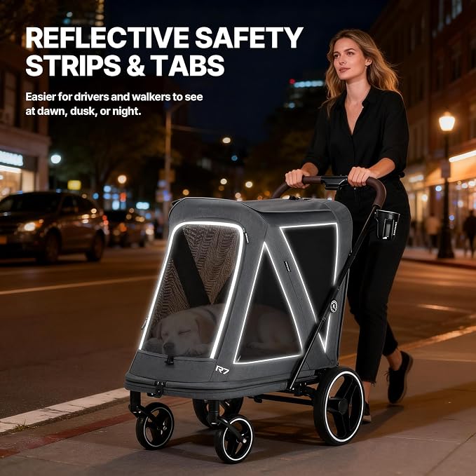 Beberoad Pet Stroller for Medium Dogs, Dog Stroller One-Second Fold, R7 All-Terrain with ER Tires, Mesh Dual-Window, Full Disassembly&Washable Waterproof Oxford Fiber