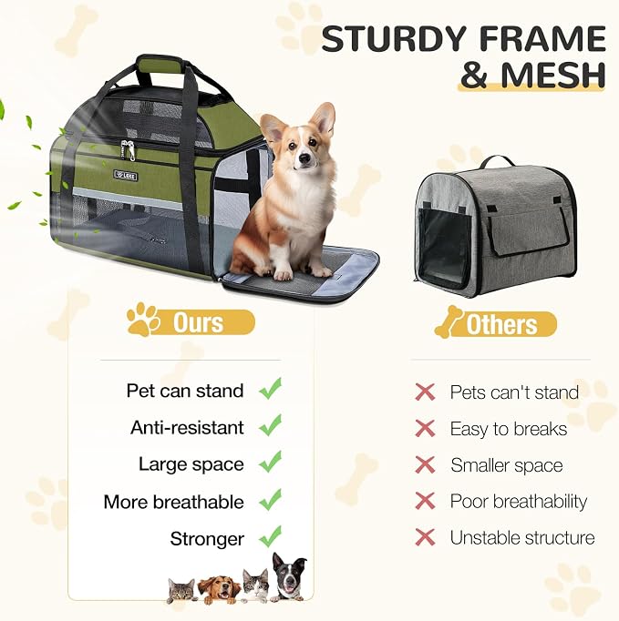 Lekereise Top-Expandable Pet Carrier 17x11x9.5 Inch Alaska Hawaiian Airline Approved Soft Sided Underseat to 12lbs Travel Carriers for Small Dogs and Cats with Locking Safety Zippers Anti-Scratch Mesh