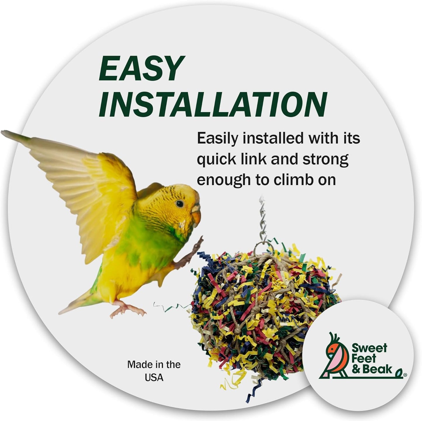 Super Shredder Ball - Bird Cage Accessories to Keep Your Bird Busy Foraging for Hidden Treasures - Non-Toxic, Easy to Install Bird Foraging Toys for Small Sized Birds - 3 Inch