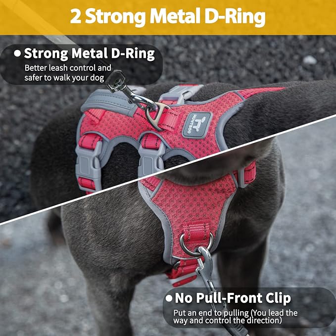 Escape Proof Dog Harness, No Pull Reflective Harness with Lift Handle, Adjustable Pet Vest with Front and Back Leash Clips for Small Medium Large Dogs Walking Hiking Training (Red,XL)