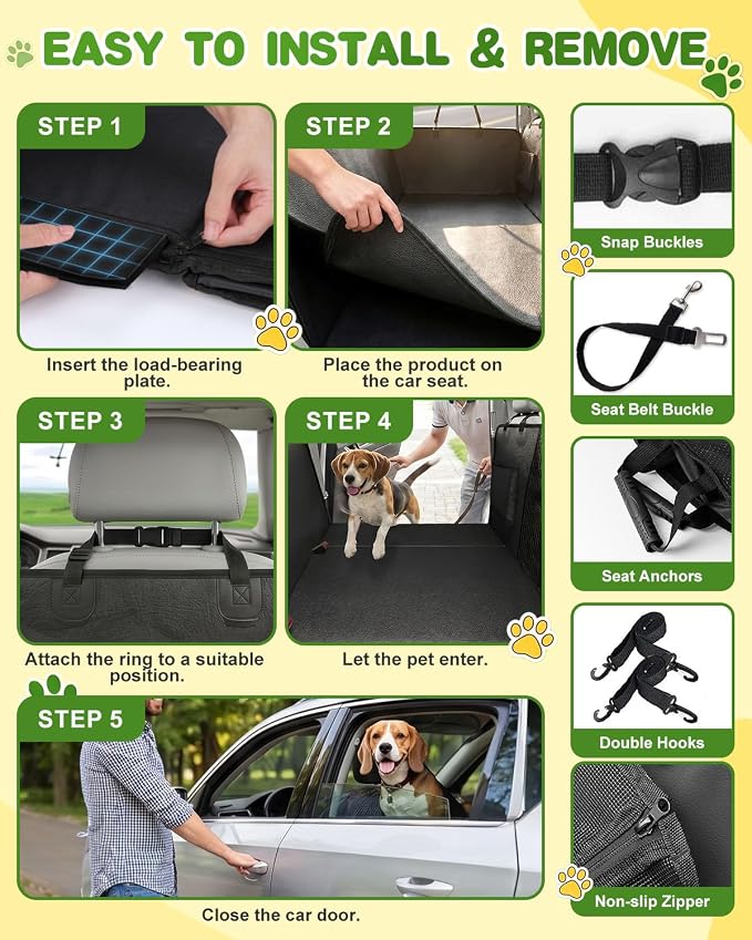 Dog Car Seat Cover, 600D Heavy Dute Car Seat Cover for Dogs Pets,100% Waterproof Anti-Scratch Nonslip Dog Hammock for Cars, Seat Covers Protector with SeatBelt for Sedan SUV Truck XLPRO Hard LEA-Dark
