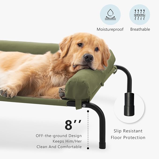 Cooling Elevated Dog Bed for Large Dogs, Outdoor Raised Dog Beds Dogs Cot | Dogs Bed W/Breathable Mesh, Pet Cots W/Removable Waterproof Bolster