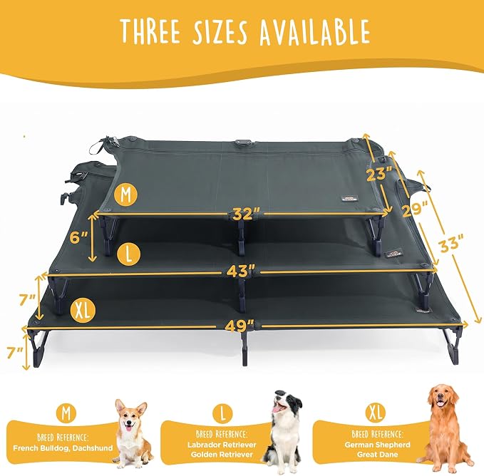 Folding Elevated Dog Bed for Large Dogs, Dark Gray, 43"x27" | No-Assembly Dog Cot, Foldable Portable Raised Pet Bed, Non-slip, for camping/Outdoor/Home, Heavy Duty Supports Up to 160 Lbs