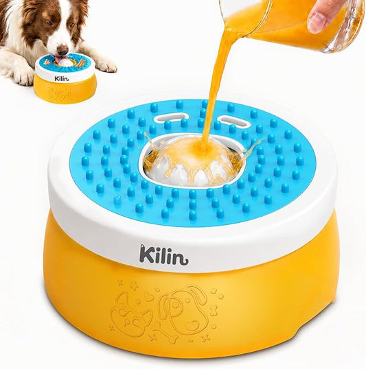 KILIN Dog Lick Bowl Slow Feeder - Non-Spill Dog Enrichment Toys, Lick and Roll Bowl 1 Cup/8 FL OZ, for Dogs with Bone Broth, Yogurt and Wet Puppy Treat, Interactive Licking Ball for Dogs with Anxiety