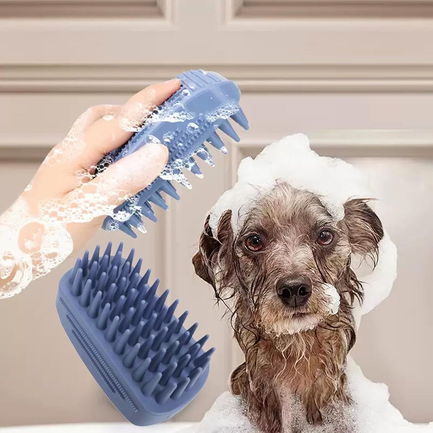 Dog Brush Kit for Grooming Short & Long Haired Dogs & Cats, 4-in-1 Pet Grooming Set with Self-Cleaning Slicker Brush, Deshedding Tool, Shampoo Bath Comb, Massge Comb (Pink Black)