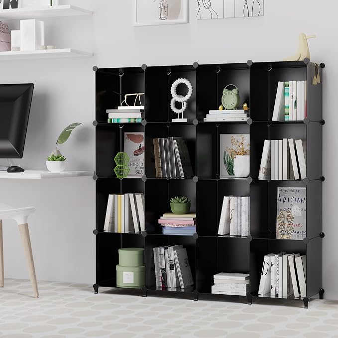 HOMIDEC Closet Organizers and Storage, 16 Cube Storage Organizer, Closet Organizer Bookshelf Cubes Shelves for Clothes, Bedroom, Kids Room, Bathroom, Wardrobe, Garment Racks, Black | Closet Organizer Bookshelf Storege Cubes Shelves for Bedroom, Kids Ro...