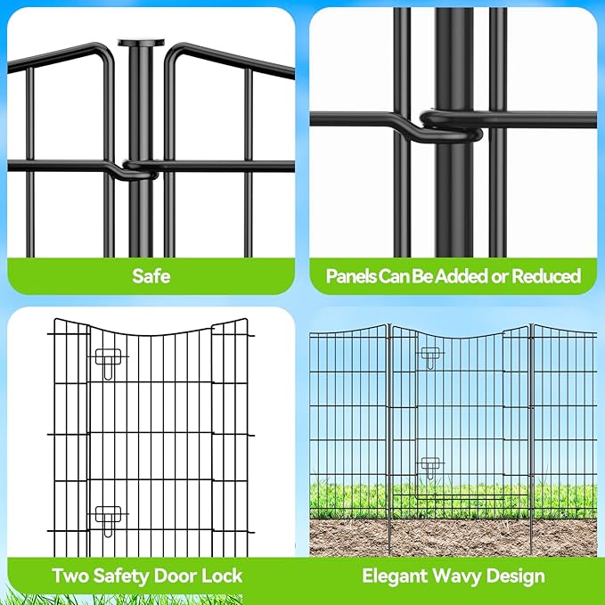 INJOPEXI Decorative Garden Fence 6 Panels 13ft(L)×36in(H) Metal Garden Fences with 5 Panels + 1 Gate, Animal Barrier Rabbit Fence Rustproof Wire Temporary Dog Fencing Outdoor for Yard Lawn Patio
