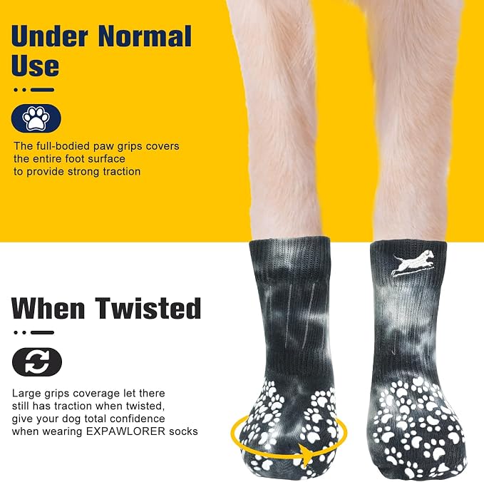 EXPAWLORER Anti Slip Dog Socks to Prevent Licking Paws, Dog Shoes for Hot Pavement, Dog Booties for Small Medium Large Senior Dogs, Traction Control Boots & Paw Protectors for Hardwood Floors