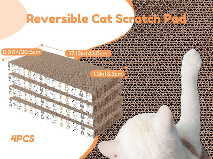 PatiencET Cat Scratch Pad with Box, 4 Pack Cardboard Cat Scratcher Lounge Bed for Indoor Cats, Reversible Corrugated Scratching Board Refill with Catnip