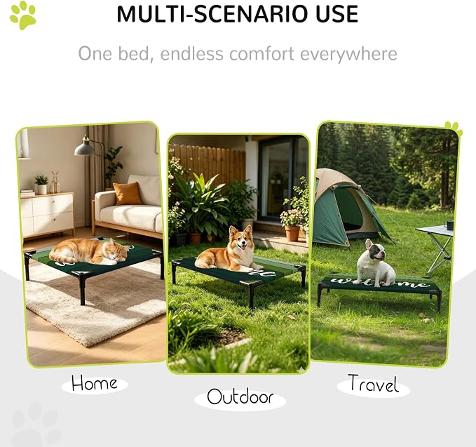 Outdoor Elevated Dog Bed for Small Dogs, Green Wooden Grain Breathable Cooling Raised Dog Cot for Indoor/Outdoor, Ombre Farmhouse Country Wood Plank Waterproof Elevated Pet Beds, S 20 x 20 in