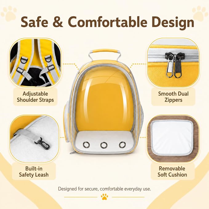 Cat Backpack Carrier Back Expandable Bubble Pet Carrier Backpack for Large Cat, Kitten and Dog, Designed for Hiking, Travelling and Outdoor Use (Back Expandable-Yellow)