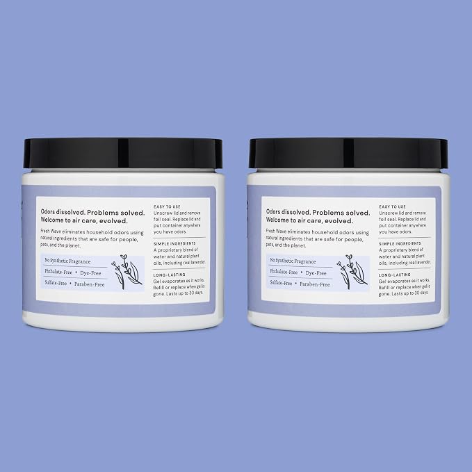 Fresh Wave Lavender Odor Removing Gel, 15 oz., Pack of 2 - Safer Odor Absorbers for Home, Natural Plant-Based Odor Eliminator, Every 15 oz. lasts 30-60 Days, For Cooking, Trash & Pets