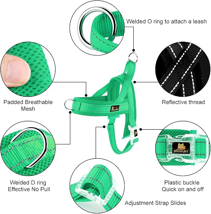 Plutus Pet No Pull Dog Harness for Puppy Small Dogs, Breathable Mesh Padded | Adjustable Reflective with Handle, Escape Proof, Quick Fit Pet Vest, Front Clip, for Training and Walking, Green, XXS