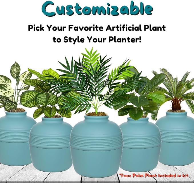 Good Pet Stuff Original Hidden Litter Box Planter, Decorative Cat Litter Enclosure with Carbon Filter, Artificial Palm Plant, Upgraded Design, Easy to Clean, Base Kit, Caribbean Blue