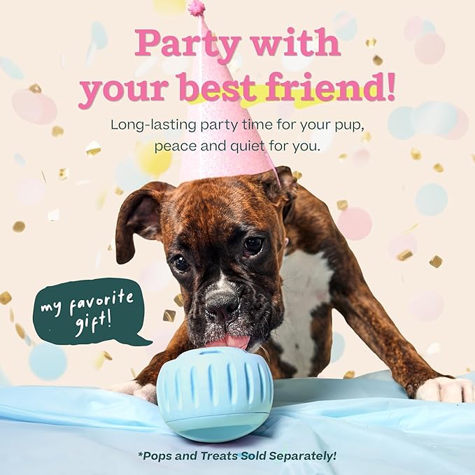 WOOF Pupsicle Interactive Dog Ball Toy for Dogs Small 10-25 lbs - Blue | Long-lasting enrichment toy for small dogs, easy-fill design, low-mess play, made of natural rubber, easy to clean