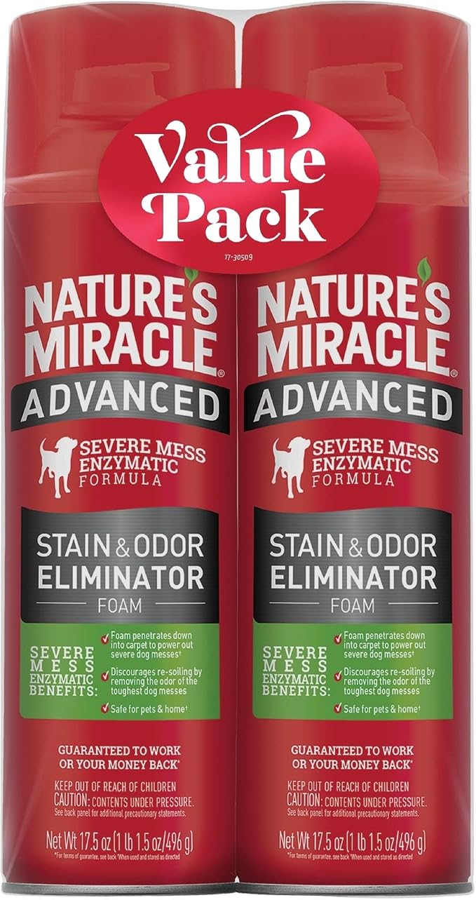Nature's Miracle Advanced Stain & Odor Eliminator Foam for Dogs, 17.5 fl. oz., Twin Pack, 17.5 FZ