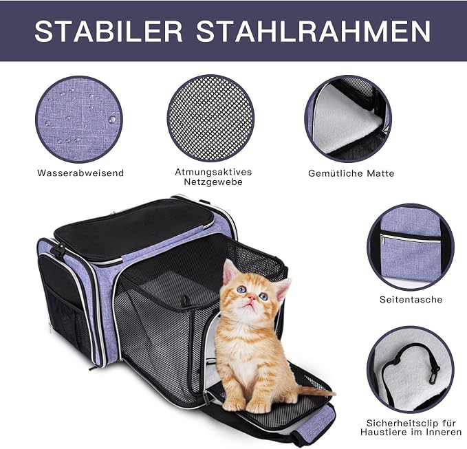 BAGLHER Cat Carrier Bag,Airline Approved Pet Carrier Soft Side Pet Travel 5 Sides Open Doors 3 Sides Expandable Foldable Dog Carrier with Fleece Pad