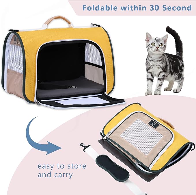 A 4 Pet Cat Carrier, Airline Approved Pet Carrier for Small Medium Cats Dogs Puppy with Safety Tether, Lightweight EVA Soft-Sided Bag, Anti-Collapse for Plane Car Train Vet