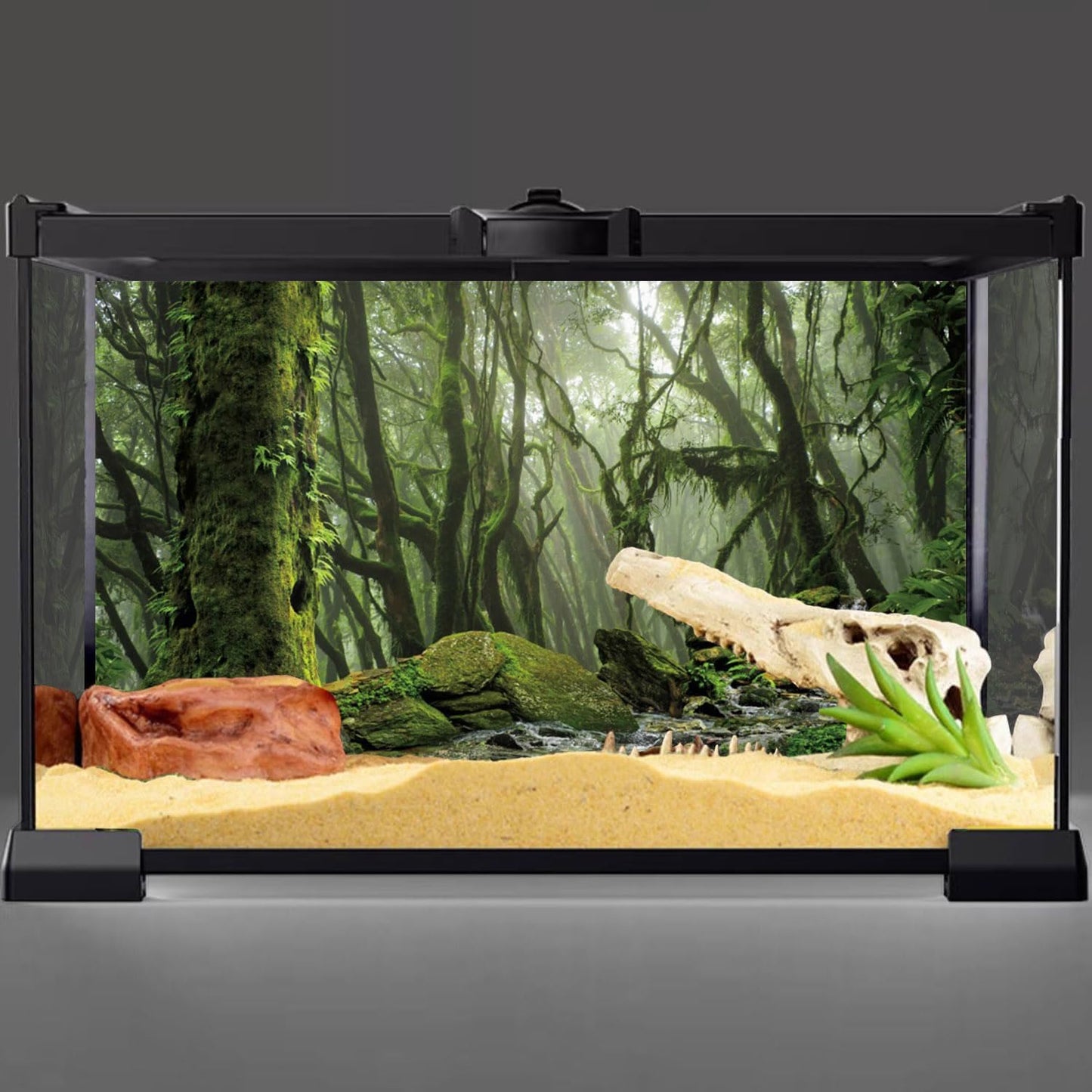 AWERT Foggy Forest Terrarium Background Stream Green Huge Tree Reptile Habitat Tropical Rainforest Aquarium 24x16 inches, 24x16in 60x40cm