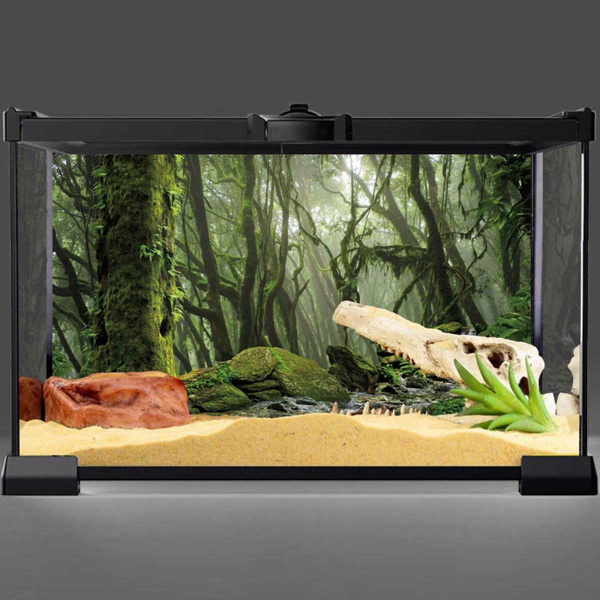 AWERT Foggy Forest Terrarium Background Stream Green Huge Tree Reptile Habitat Background Tropical Rainforest Aquarium Background 36x24 inche36x24in90x60cm
