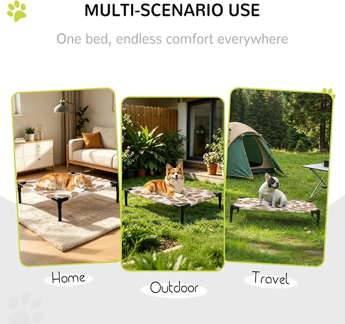 Outdoor Elevated Dog Bed for Small Dogs, Brown Leaves Breathable Cooling Raised Dog Cot for Indoor/Outdoor, Summer Farmhouse Botanical Leaf Branch Waterproof Elevated Pet Beds, S 20 x 20 in