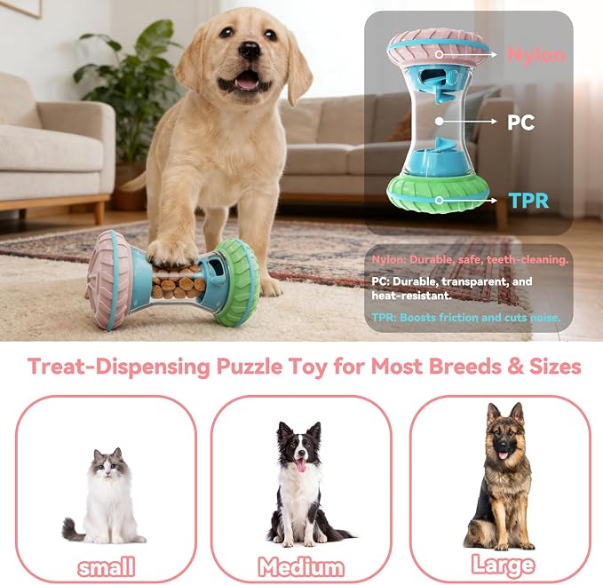 MateeyLife Interactive Dog Puzzle Toy, Adjustable Treat Dispensing Slow Feeder for IQ Training, Silent Quiet Roller for Small Medium Dogs, Boredom Relief Enrichment DogToys to Keep Them Busy